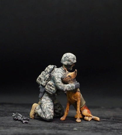 1/35 No Soldier Left Behind MWD Down Hand Painted Military Figure Set, Modern Army Soldiers for Military Diorama, Resin Model Display