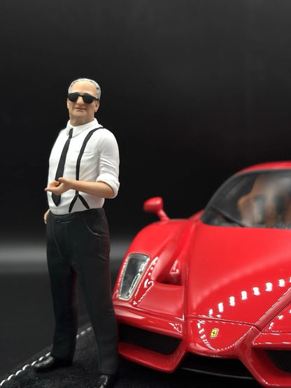 1:18 Scale Enzo Ferrari Figure, Hand-Painted Diorama Model Car