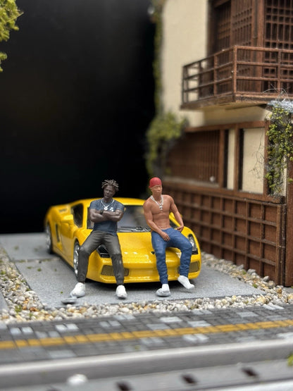 1/64 Realistic Lifestyle Ver 4, 4 People Hand Painted Figures Diecast Diorama