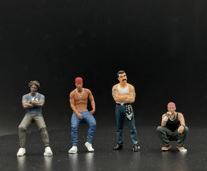 1/64 Realistic Lifestyle Ver 4, 4 People Hand Painted Figures Diecast Diorama